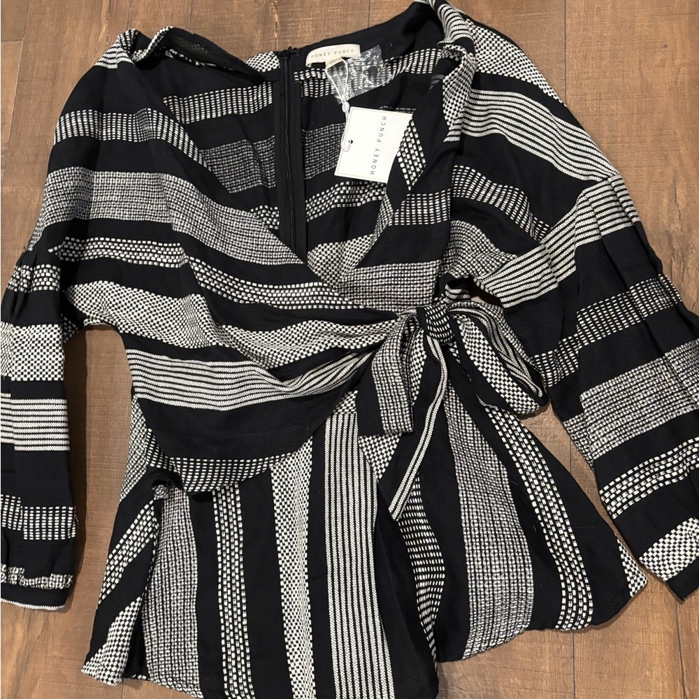 Honey Punch Black and White Striped Blouse
